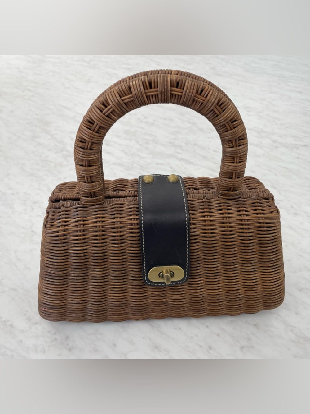 Vintage - Maxx New York Brown Whicker Rattan Purse Brown with Gold Hardware